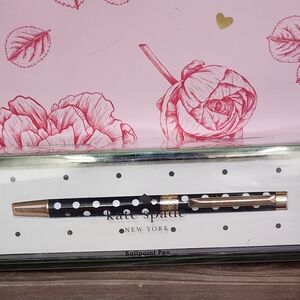 Kate Spade Black and White Polka Dot Ballpoint Pen with Gold Accents